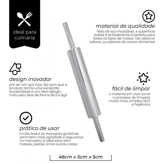 Rolo De Massa 46cm Em Aço Inox Mimo Style